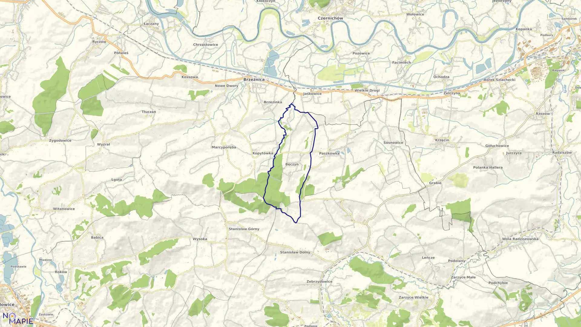 Mapa obrębu BĘCZYN w gminie Brzeźnica