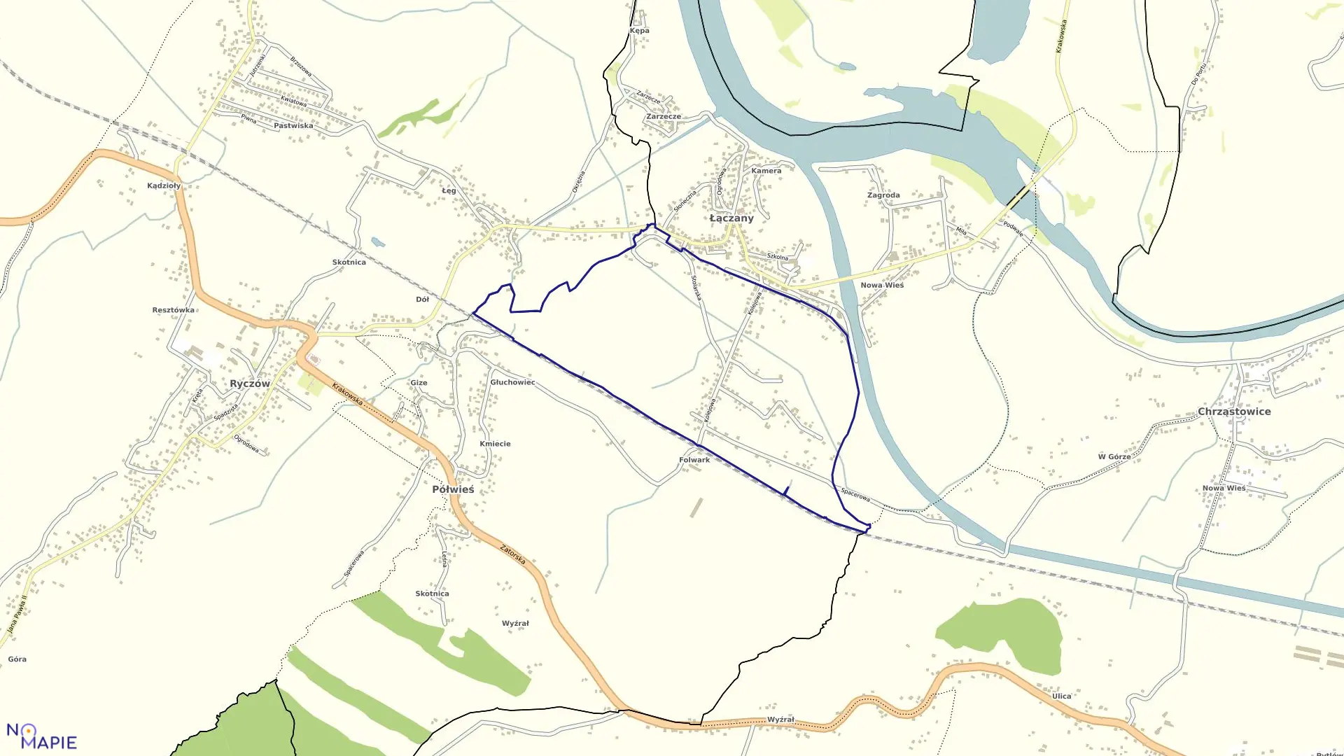 Mapa obrębu ŁĄCZANY-PÓŁWIEŚ w gminie Brzeźnica